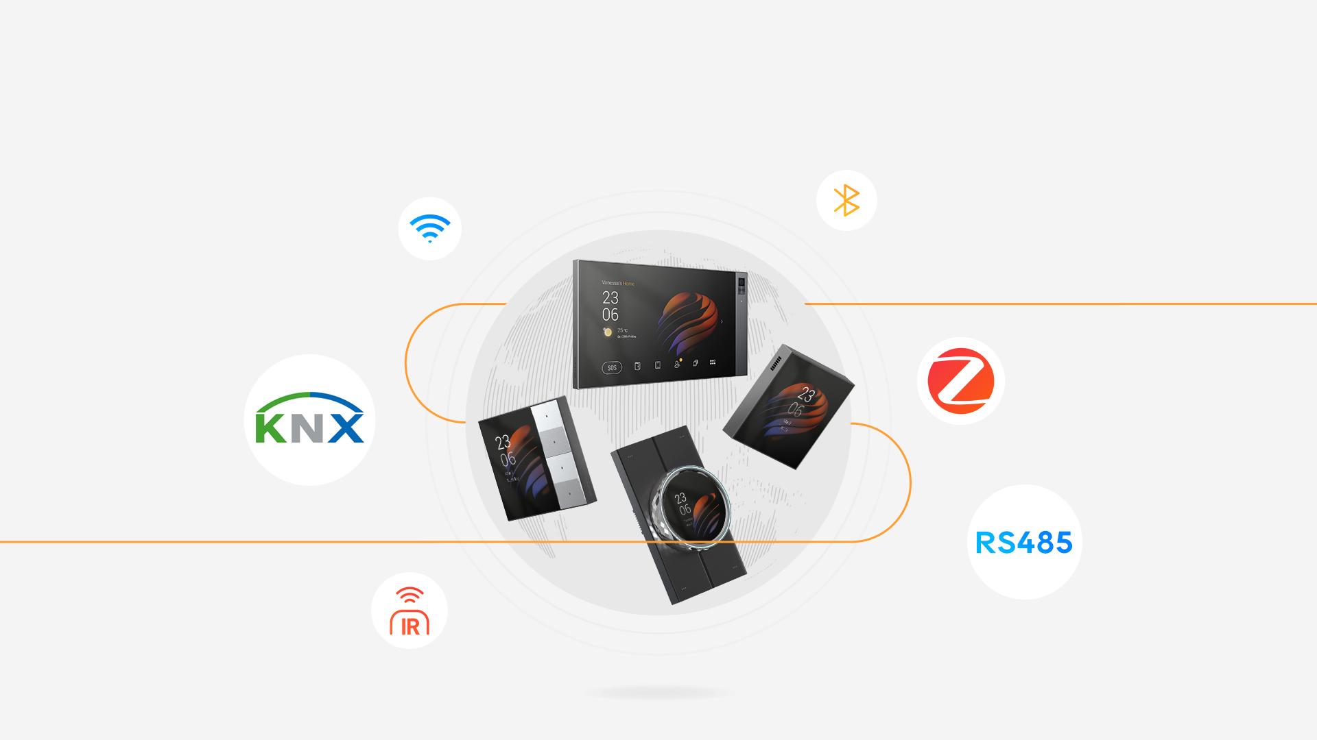 Akubela HyPanels connected with KNX, Zigbee, Wi-Fi, Bluetooth, RS485 and infrared technologies